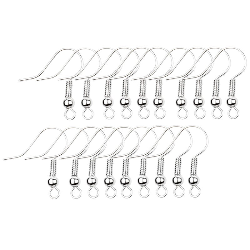 Eco-Fused 18mm Earring Hooks - 200 pcs - Coil and Ball Style Nickel-Free Ear Wires - Silver-Plated Steel- Great for DIY Earrings (18mm Earring Hooks - 200 pcs, Silver Color) - Image 1